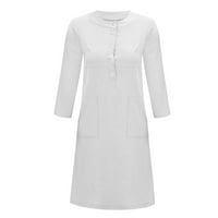 Tking Fashion Womens Ljetna casual dugih rukava haljina od punog midi radne džepove haljine bijeli l