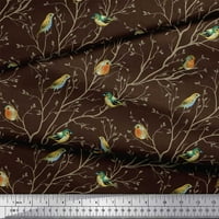 Soimoi smeđa pamučna pamučna tkanina od lišća i cvjećara za ptice tiskane tkanine sa širokim dvorištem