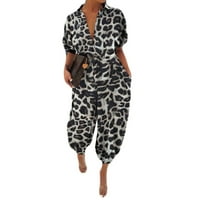 Jumpsuits za žene Leopard Print Rever Slim Dug dugme Kratkim rukavima kratkih rukava