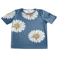 Ženska daisy cvjetna printska posada Crta kratkih rukava ljetna majica