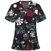 Tking Fashion Wemens Crips Kratki rukav V izrez Životinjski vrhovi labavi sestrinki Radne uniforme s džepom Multicolor 2xl