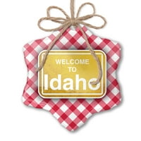 Ornament tiskani jedno oboren žuti put sa dobrodošlicom u Idaho Christmas Neonblond