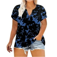 Ecqkame ženske plus veličine ljetnih vrhova casual tiskane košulje s kratkim rukavima s labavim plusom tee vrhovi V-izrez tunika bluza plava xxxxxl prodaja klirensa