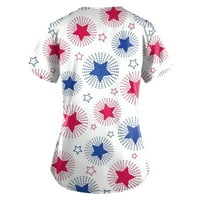 SKSLOEG Women Crip vrhovi Američka zastava Star Print bluza Skraćena medicinska sestra Radna uniforma