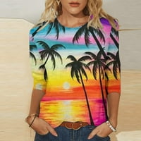 Tropijske košulje za žene Slatki ljetni rukav Sunset Palm Tree Grafic CrewNeck Osnovni tunični majica