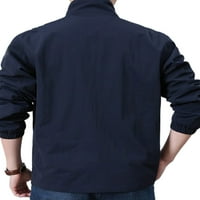Muški kaput s dugim rukavima za jaknu za stand-up ovratnik muški zatvarač džepova Omotači hoda tamno