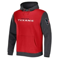 Muška zbirka NFL Darius Rucker Fantics Red Charcoal Houston Texans Colorblock Pulover Hoodeie