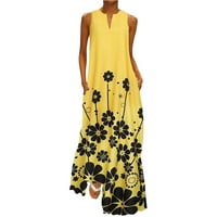 Mini haljine za žene Ljetni casual bez rukava cvjetni print V-izrez Maxi Labava haljina Boho Beach Dug