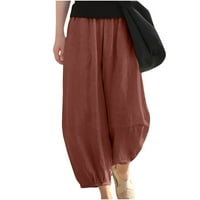XYSAQA Travel Outfits za žene, žene Ljetne casual capris pamučne lanene hlače sa širokim pantalonama sa džepovima