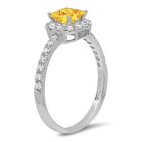 1. CT sjajna princeza Clear Simulirani dijamant 18k bijeli zlatni halo pasijans sa accentima prsten