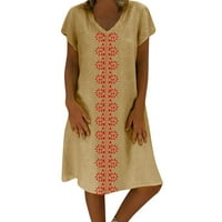 PXiakgy Women Ljeto stil V-izrezani od tiskanih pamuka i ležerne plus veličina dame haljina haki + s