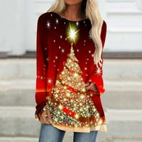 Vrhovi za čišćenje za žene cvjetne majice pulover labavi tunik vrhovi božićno drvce Ispis duge dleeve