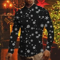 Labakihah Muška majica moda Muška jesen zima povremeni božićni tiskovina dugih rukava Top bluzi košulje dugih rukava za muškarce Crne