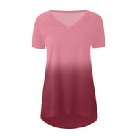 Lopecy-Sta V bluza za izrez žene bavi bluze za čišćenje za žene Dressy Casual ženska modna gradijent ispisana bluza V-izrez kratki rukav labav majica ružičasti