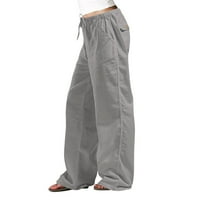 Levmjia Womens Hlače plus klirens Trendi čvrsti džep u boji Elastični struk Ravne hlače
