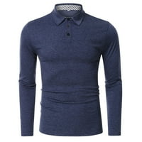 Košulje za muškarce odricanje s dugim rukavima, puni gumb za blubu za blubu košulja tamno plava L