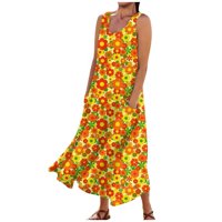 Ženska cvjetna košulja za sunčanje bez rukava na plaži Boho haljine pokloni na klirensu narančasti m