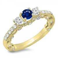 DazzlingRock kolekcija 14k Round Blue Sapphire & White Diamond Bridal Vintage Kamen zaručnički prsten,