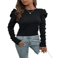 Ležerni obični puloveri za okrugli vrat dugih rukava crna ženski džemperi