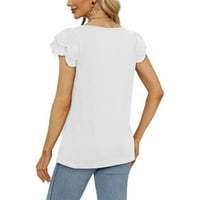 Ženska modna četverova vrata kratka majica kratkih rukava Majica od pune boje TUNIC TOP, bijeli, XXL,