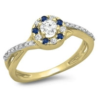 DazzlingRock kolekcija 10k Blue Sapphire & White Diamond Dame Split Shank Bridal Halo Angažov prsten,