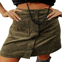 Ženska vintage Corduroy gumba prednja linija Bodycon kratka mini suknja sa džepovima
