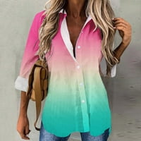 Košulja za ženske košuljenje vrhovi za žene Ležerne prilike dugih rukava majica Cardigan Color Gradient