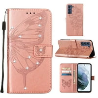 Dteck za Samsung Galaxy S Fe Flip Novčanik, zaštitni udarni luksuzni dijamantni reljefni leptir PU koža