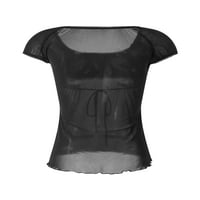 Ženska bajka Grunge Y2K košulje Četverokutni vrat čipke patchwork vrhovi vintage Goth estetska odjeća