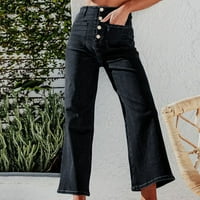 Usmixi Womens Flare pantalone za žene za žene Trendi gumb High Squik Lood široki noći hlače modne čvrste
