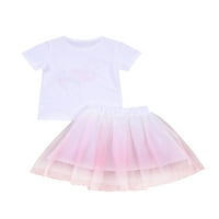 Xiaoluokaixin Toddler Girls Flamingo Print majica + gradijentna suknja u boji 2-7Y