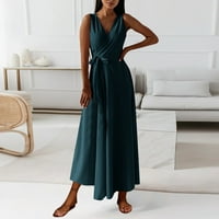 Ženski bez rukava V izrez Maxi dugačak haljina elastična struka Pleted ljuljačke aline elegantne zabave