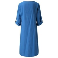 Gotyou ženska ležerna haljina, modna haljina za vrat u boji, pamuk i posteljina opuštena fit ravno dugih