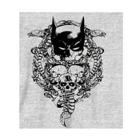 Batman bat maska ​​sa tri lubanje muške atletske heather sive posade izrez s dugim rukavima TEE-XXL