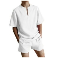 Ljetna ušteda muške i velike muške pamučne posteljine set kratkih rukava Henley majica Ležerne prilike