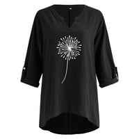 Iopqo T majice za žene Ženske dugih rukava V izrez cvjetni ispisani nepravilni hem top majica casual