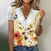 USMixi ženski vrhovi seksi čipka izdubljeni patchwork izlazi sa labavim fit majicama ljeto slatko cvijeće