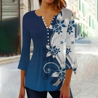 Žene Henley Plus size Geometrijska bluza Gumb Up V Vruće rukave za rušenje Jesen Zima rukav trendy Elegantni