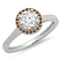 DazzlingRock kolekcija 0. Carat 14K šampanjci i bijeli dijamant Bridal Halo Angažman prsten CT, bijelo
