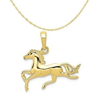 Carat u karatsu 10k žuti zlatni konj privjesak šarm sa 10k žutom zlatnom laganom konopskom ogrlicu 20