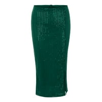Ženske čvrste bočne bočne bočne splitske šljokice Slim duge suknje visoka struka omotana suknja zelena