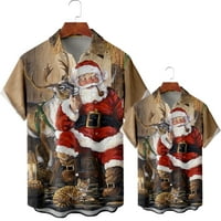 Božićna majica za muškarce Havajski opušteni-fit gumb s kratkim rukavima dolje majice Santa Claus Reindeer