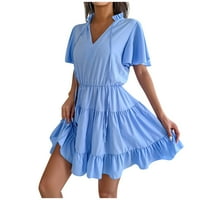 Clearsance Ljetne haljine za žene s kratkim rukavima Čvrsta boemska mini A-line V-izrez klupske haljine