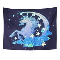 Kawaii noćni nebo sastav Unicorn Roses Stars and Moon Crescent Svečana pastela Goth Paleta Slatka girko
