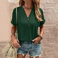Ženske vrhove bluza Žene kratki rukav Ležerne prilike pune ljetne Henley T-majice Tuničke majice zelena