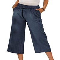 Grianlook Crop hlače za ženske posteljine kapris elastične struke široke pantalone sa džepovima