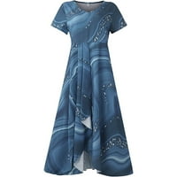 Plave haljine za žene s kratkim rukavima za tisak cvjetni uzorak za odmor plus veličine V-izrez Fit