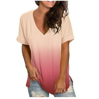 Kratka rukava casual bluza čvrstim vrhovima V-izrez ljeto za žene ružičaste s
