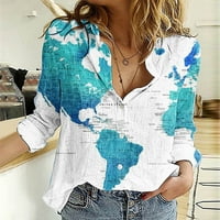 Fanxing Women GRAFIC Gumb dole majica s dugim rukavima CALLORSKE KORICE Slatka mapa tiskana bluza s, m, L, XL, XXL