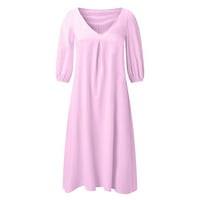 Chambray haljina Žene Ljeto od pune boje V izrez Pol polusne haljine Elegantne haljine pod labavim tuničkim